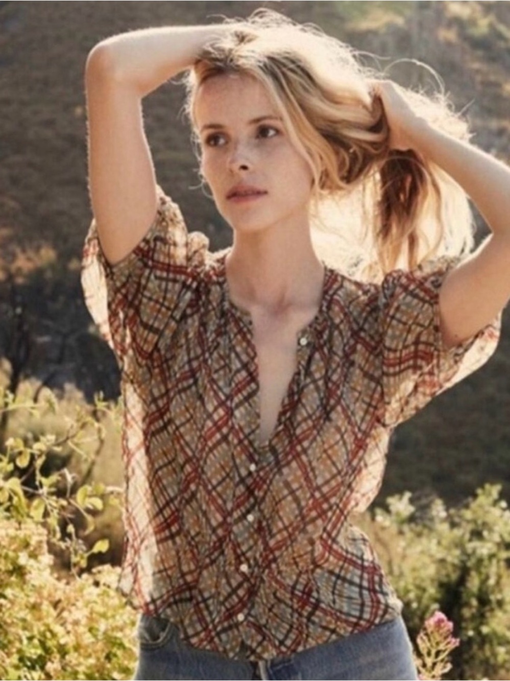 Doen Naret Top in Tomato Emmeline Plaid